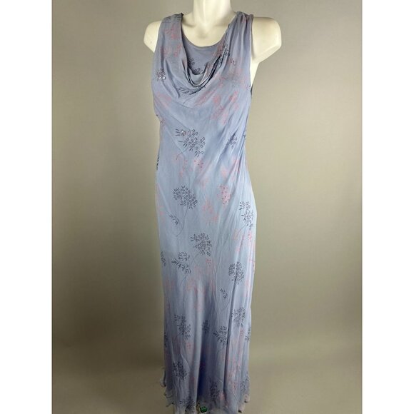 Vtg 90s April Cornell Trading Lavender Purple Slinky Mesh Floral Cowl Neck Dress - Picture 6 of 7